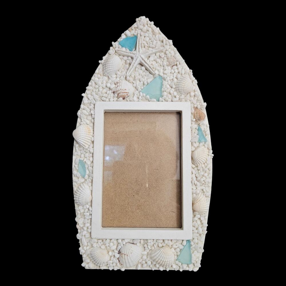 Coastal Seashell Surfboard Picture Frame Beach Nautical Tabletop Decor
